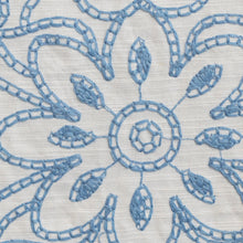 Load image into Gallery viewer, Darned Daisies Blue Embroidered Fabric