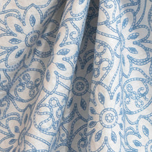 Load image into Gallery viewer, Darned Daisies Blue Embroidered Fabric