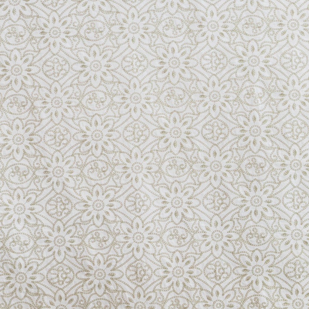 Darned Daisies Sage Embroidered Fabric